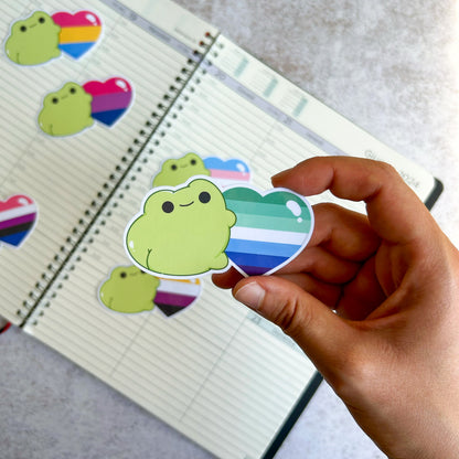 Gay pride heart frog die cut sticker | bujo | cute stationery | journaling sticker | vinyl sticker | laptop sticker| LGBTQIA+