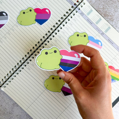 Genderfluid pride heart frog die cut sticker | bujo | cute stationery | journaling sticker | vinyl sticker | laptop sticker | LGBTQIA+