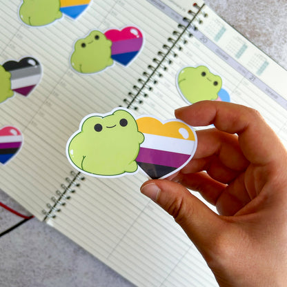 Nonbinary pride heart frog die cut sticker | bujo | cute stationery | journaling sticker | vinyl sticker | laptop sticker | LGBTQIA+