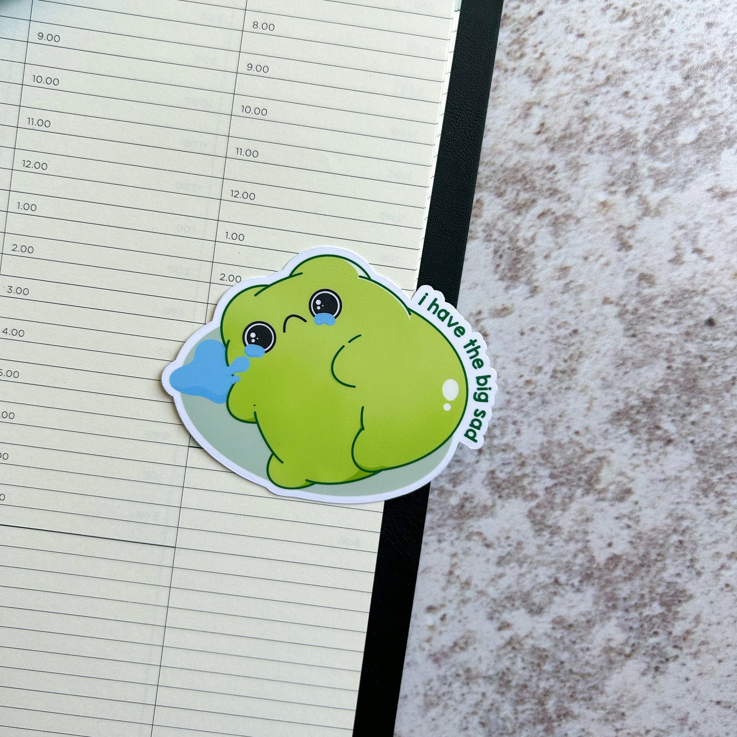 I have the big sad frog die cut sticker | bujo | cute stationery | journaling sticker | vinyl sticker | laptop sticker