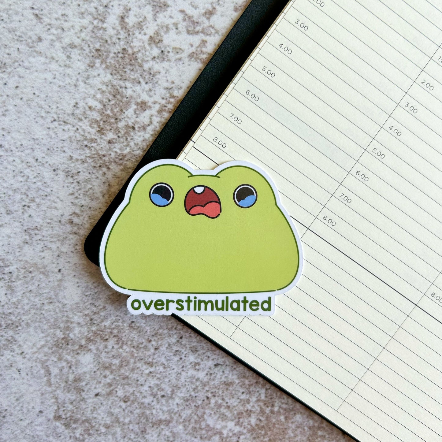 Overstimulated frog die cut sticker | bujo | cute stationery | journaling sticker | vinyl sticker | laptop sticker