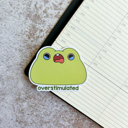 Overstimulated frog die cut sticker | bujo | cute stationery | journaling sticker | vinyl sticker | laptop sticker