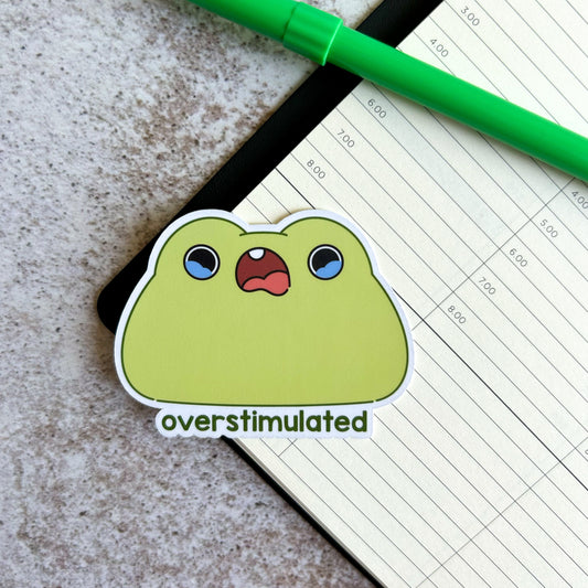 Overstimulated frog die cut sticker | bujo | cute stationery | journaling sticker | vinyl sticker | laptop sticker
