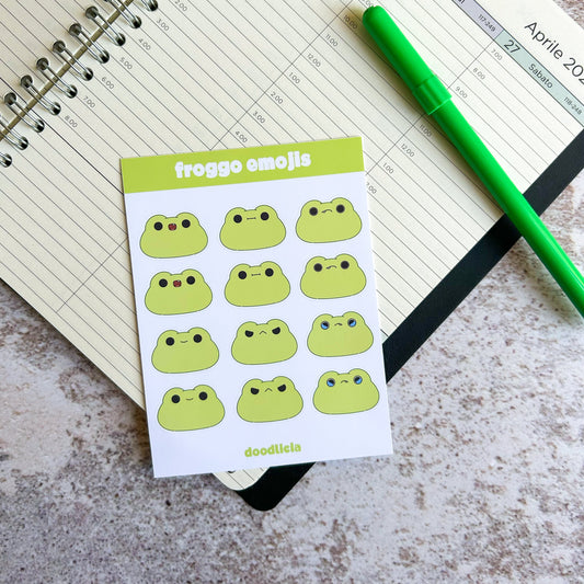 Froggo emojis sticker sheet | cute stationery | journaling sticker | vinyl sticker | journaling supplies | mood tracker