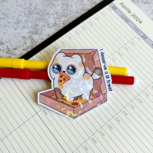 I deserve a lil treat holographic die cut sticker | cat sticker | cute stationery | journaling sticker | vinyl sticker | laptop sticker