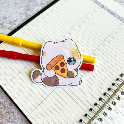 Pizza cat holographic die cut sticker | bujo | cat sticker | cute stationery | journaling sticker | vinyl sticker | laptop sticker