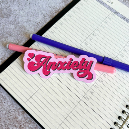 Anxiety die cut sticker | glitter lamination | bujo | cute stationery | journaling sticker | vinyl sticker | laptop sticker | quote sticker