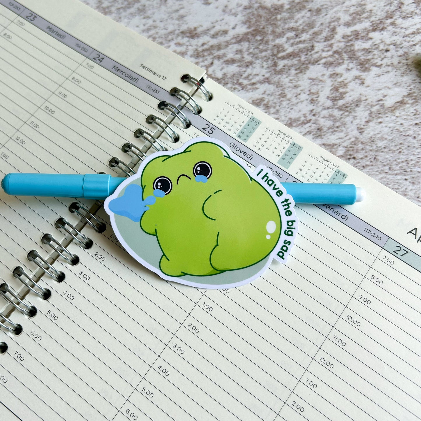 I have the big sad frog die cut sticker | bujo | cute stationery | journaling sticker | vinyl sticker | laptop sticker