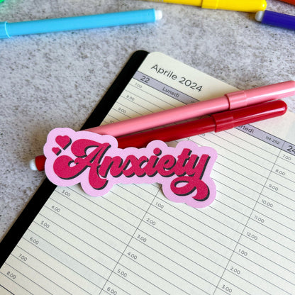 Anxiety die cut sticker | glitter lamination | bujo | cute stationery | journaling sticker | vinyl sticker | laptop sticker | quote sticker